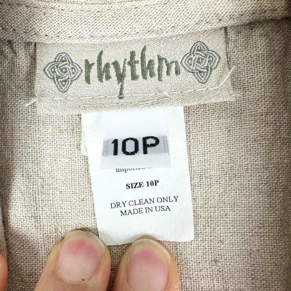 Vintage Rhythm Linen Blend Midi Shirt Dress Size 10 Petite Tie Waist Coastal - Picture 6 of 7